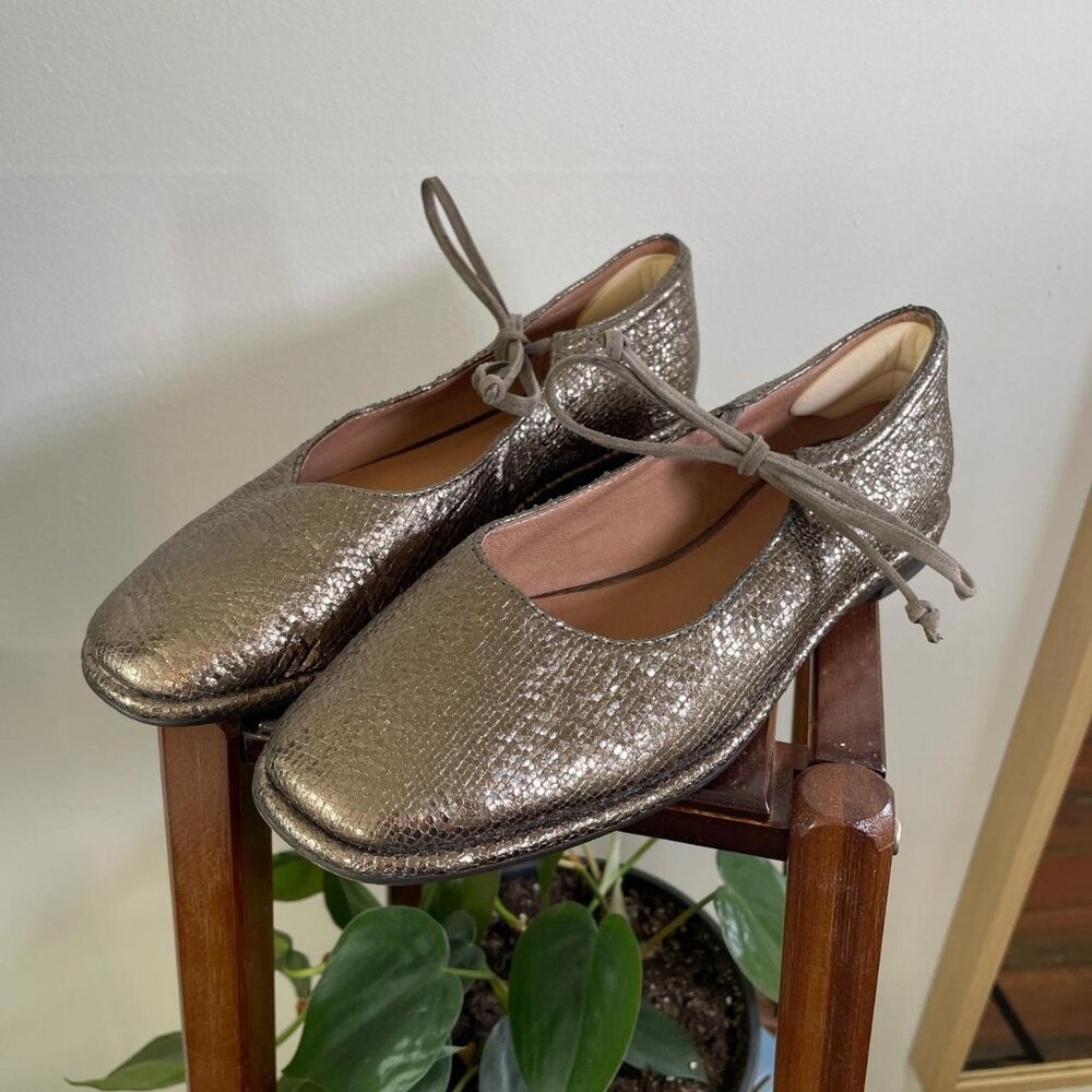 Madewell The Normani Lace-Up Mary Jane in Metallic Leather